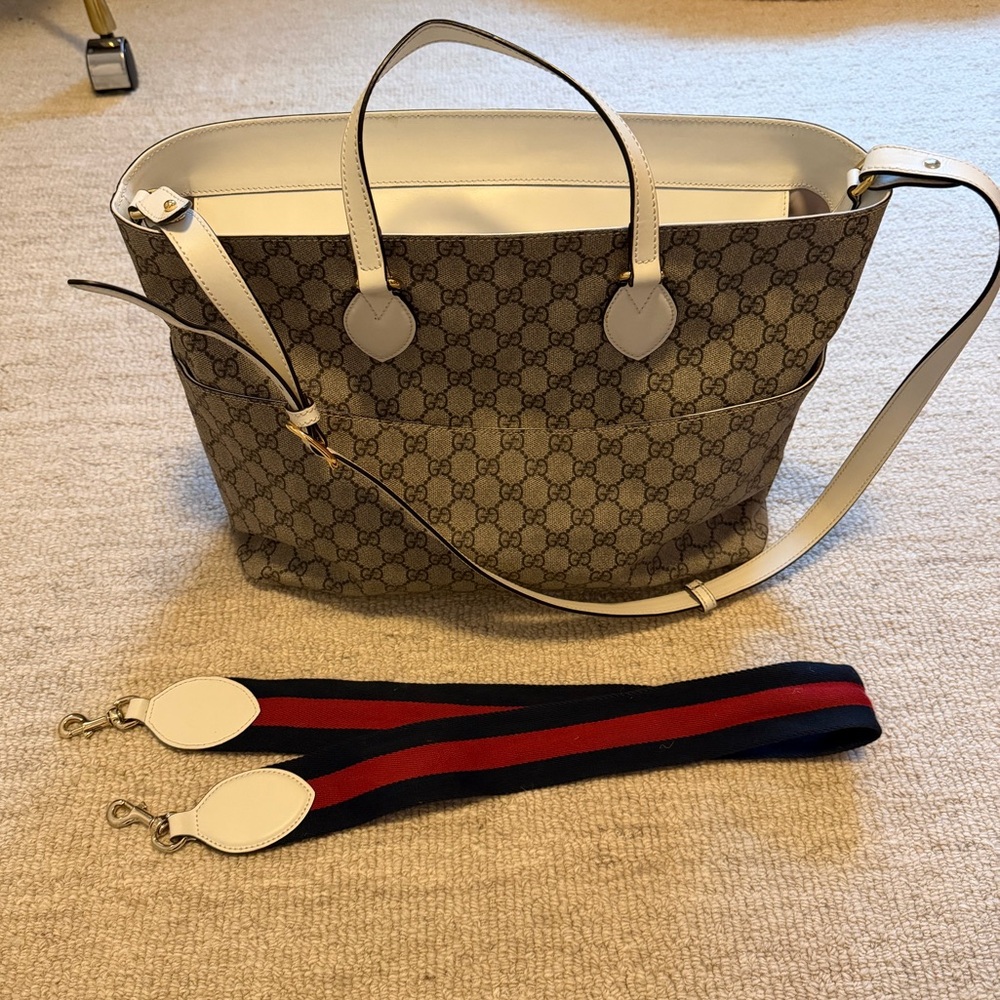 Gucci Beige Brown GG Supreme Canvas Tote or Diaper Bag